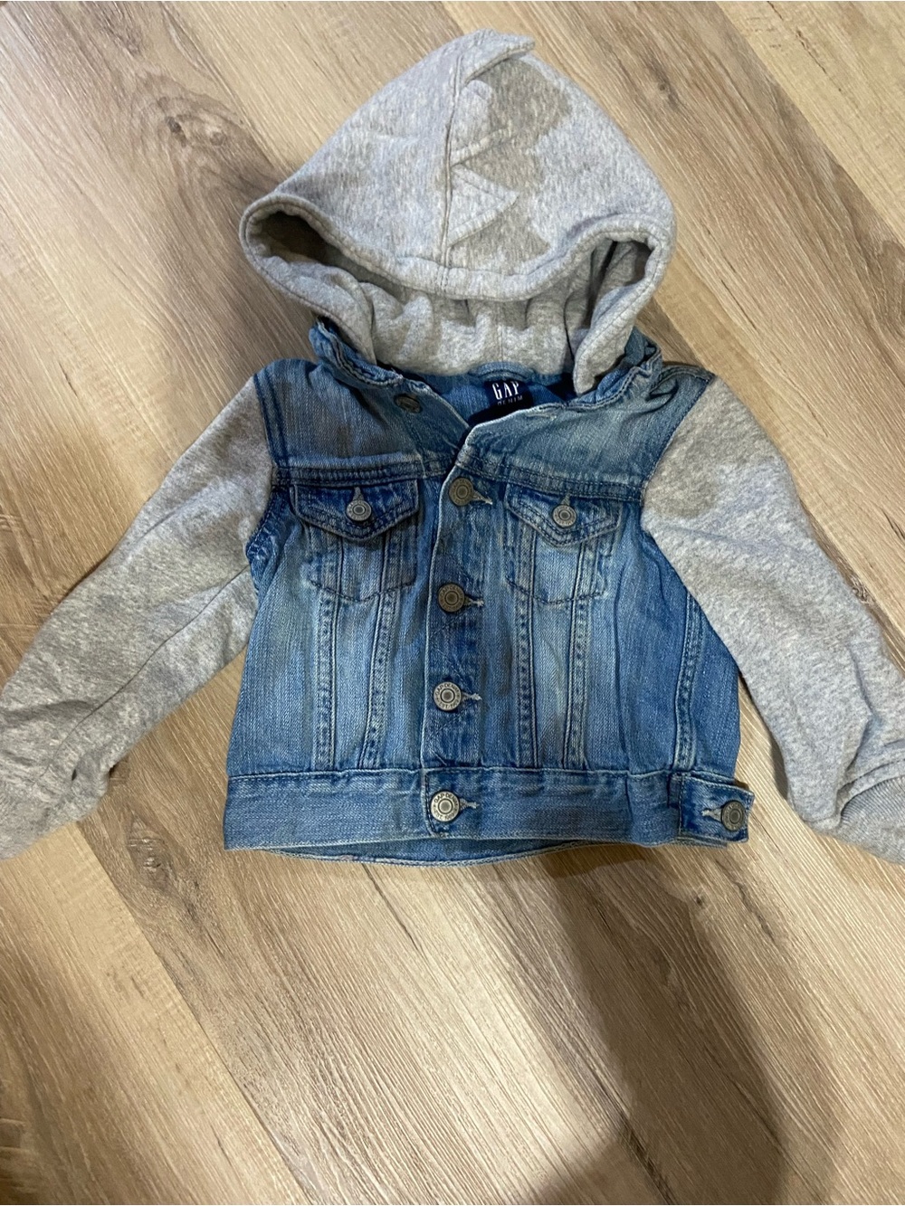 GAP Kids Two-Tone Denim Jacket with Gray Hoodie